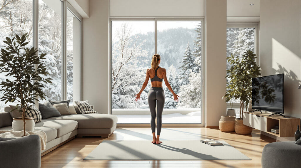 scopri il metodo scandinavo per mantenerti in forma durante l'inverno senza uscire di casa, con esercizi efficaci e semplici da seguire.