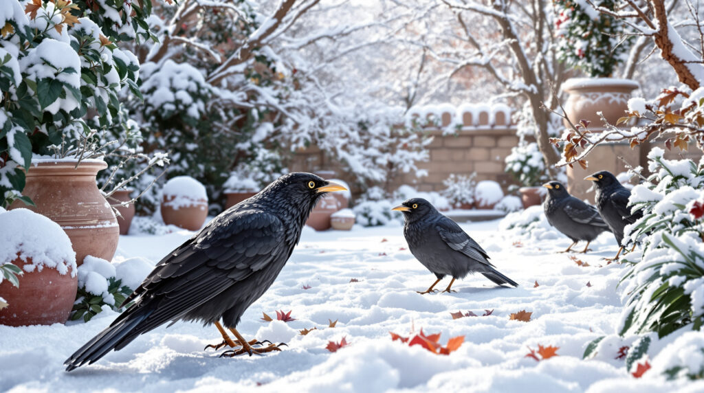 scopri cosa cercano i merli affamati nel giardino sotto la neve e come aiutarli efficacemente senza attirare i piccioni, mantenendo un ambiente armonioso.