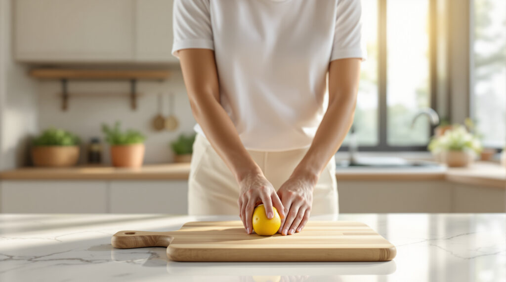 scopri come eliminare l'odore di cipolla dal tuo tagliere di legno strofinandolo con un agrume, un metodo naturale ed economico per disinfettarlo efficacemente.